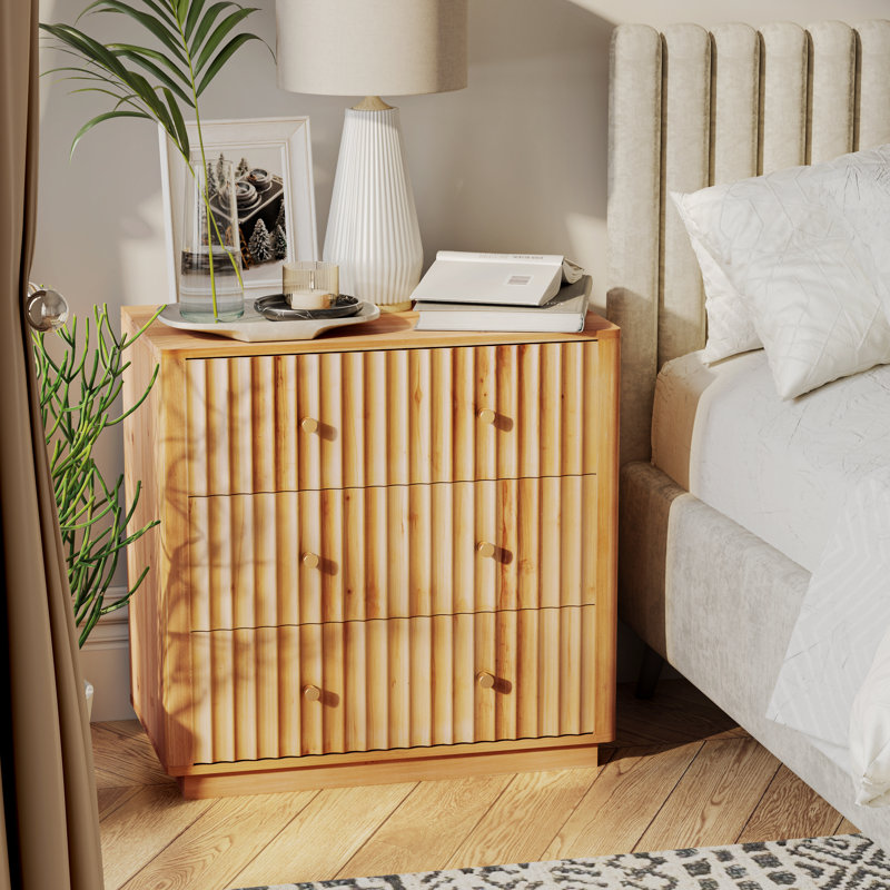 Arlyle Rustic Farmhouse Three Drawer Chest Boho Nightstand